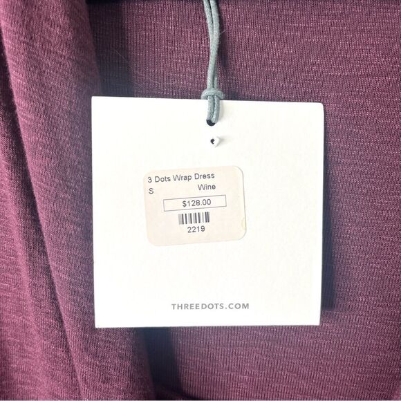 Three Dots Dress Women’s Small Burgundy Wine Red Long Sleeve Draped Wrap NWT - Picture 3 of 8
